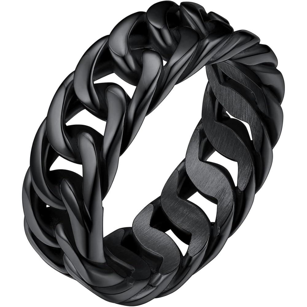 imageChainsHouse Stainless Steel Band Cuban Link Ring for Men Women 64MM7MM Wide Size 0714 with Gift BoxB Black7MM Wide