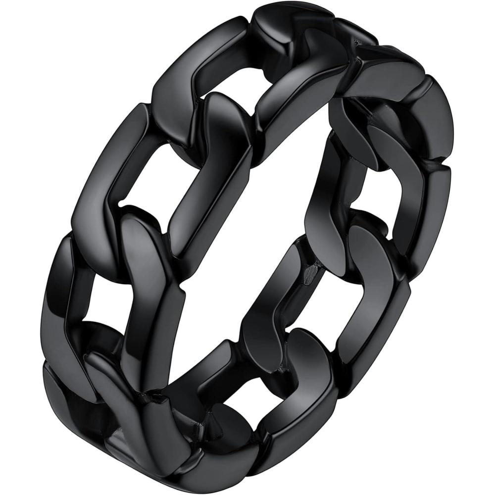 imageChainsHouse Stainless Steel Band Cuban Link Ring for Men Women 64MM7MM Wide Size 0714 with Gift BoxE Black64MM Wide