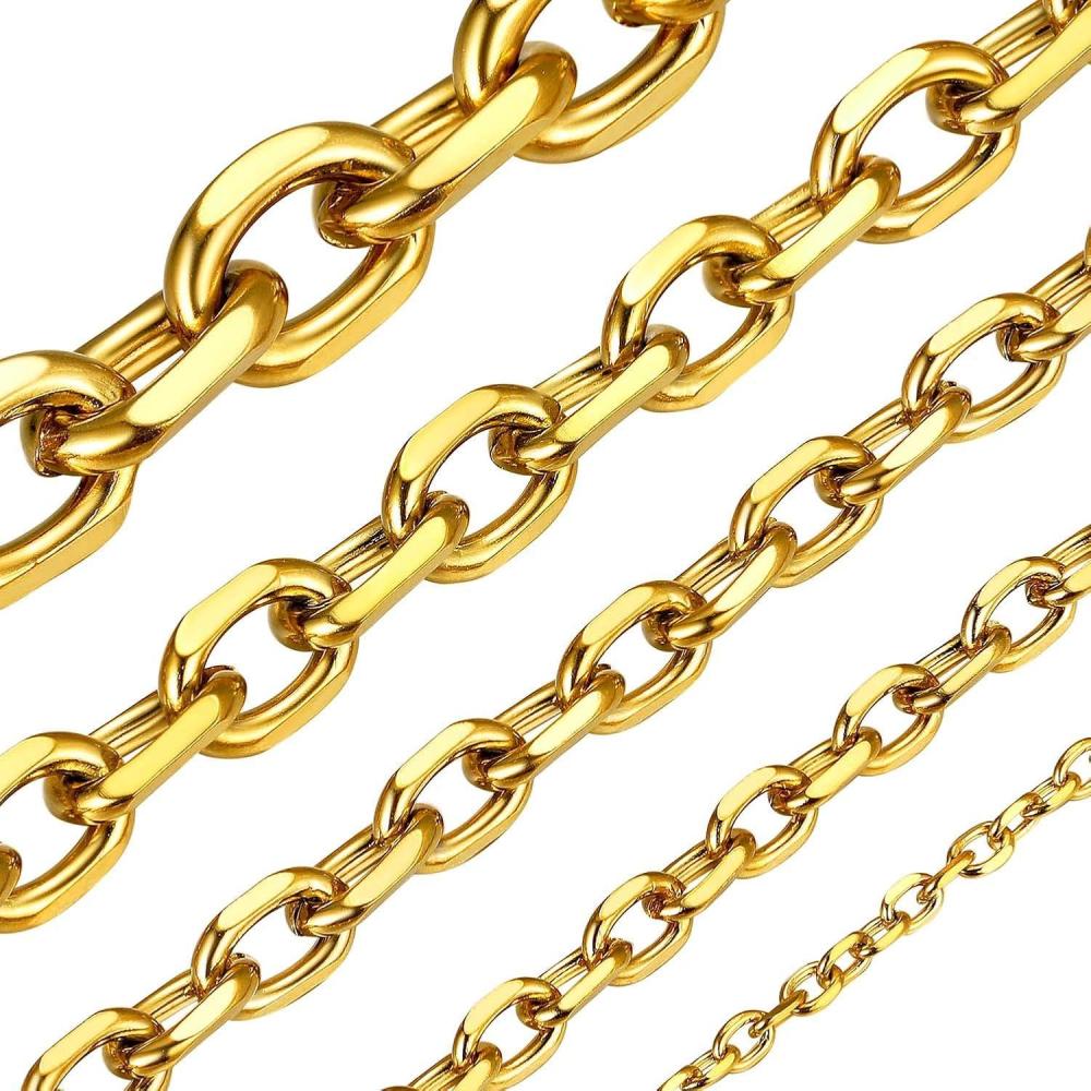 imageChainsHouse Stainless Steel Cable Chain Necklaces for Men Women 3mm5mm7mm9mm12mm 18K GoldBlack Plated Mens Cable Link Chains 18quot30quot Length Send Gift Boxf gold3mm