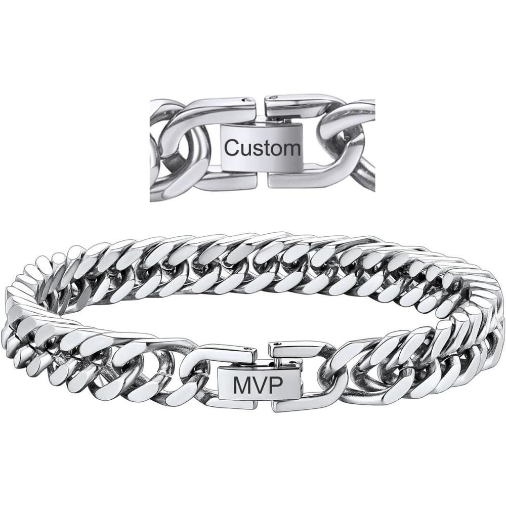 imageChainsHouse Stainless Steel Cuban Link Bracelet 8mm12mm17mm Width 75quot83quot9quot 18K Gold Plated Chain Wrist Bracelets for Men Women Send Gift BoxJ Steel8mm widthcustom