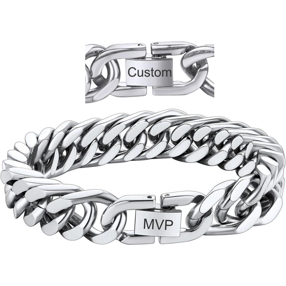 imageChainsHouse Stainless Steel Cuban Link Bracelet 8mm12mm17mm Width 75quot83quot9quot 18K Gold Plated Chain Wrist Bracelets for Men Women Send Gift BoxK Steel12mm widthcustom