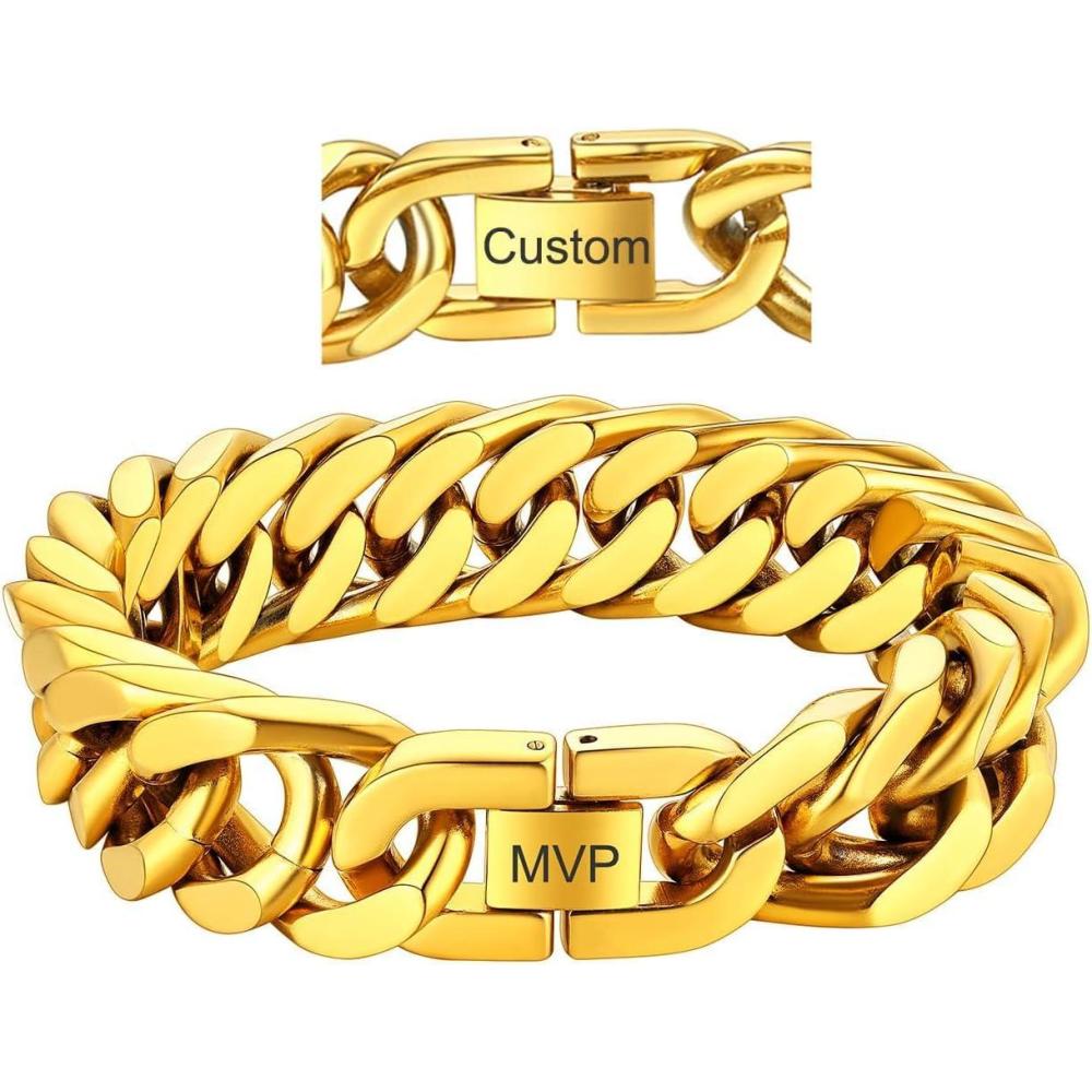 imageChainsHouse Stainless Steel Cuban Link Bracelet 8mm12mm17mm Width 75quot83quot9quot 18K Gold Plated Chain Wrist Bracelets for Men Women Send Gift BoxO Gold17mm widthcustom