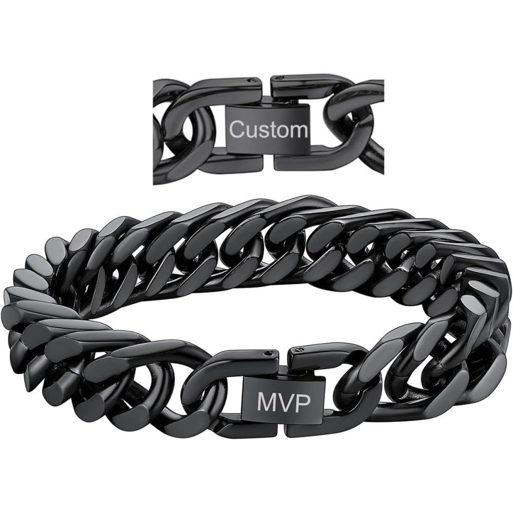 imageChainsHouse Stainless Steel Cuban Link Bracelet 8mm12mm17mm Width 75quot83quot9quot 18K Gold Plated Chain Wrist Bracelets for Men Women Send Gift BoxQ Black12mm widthcustom