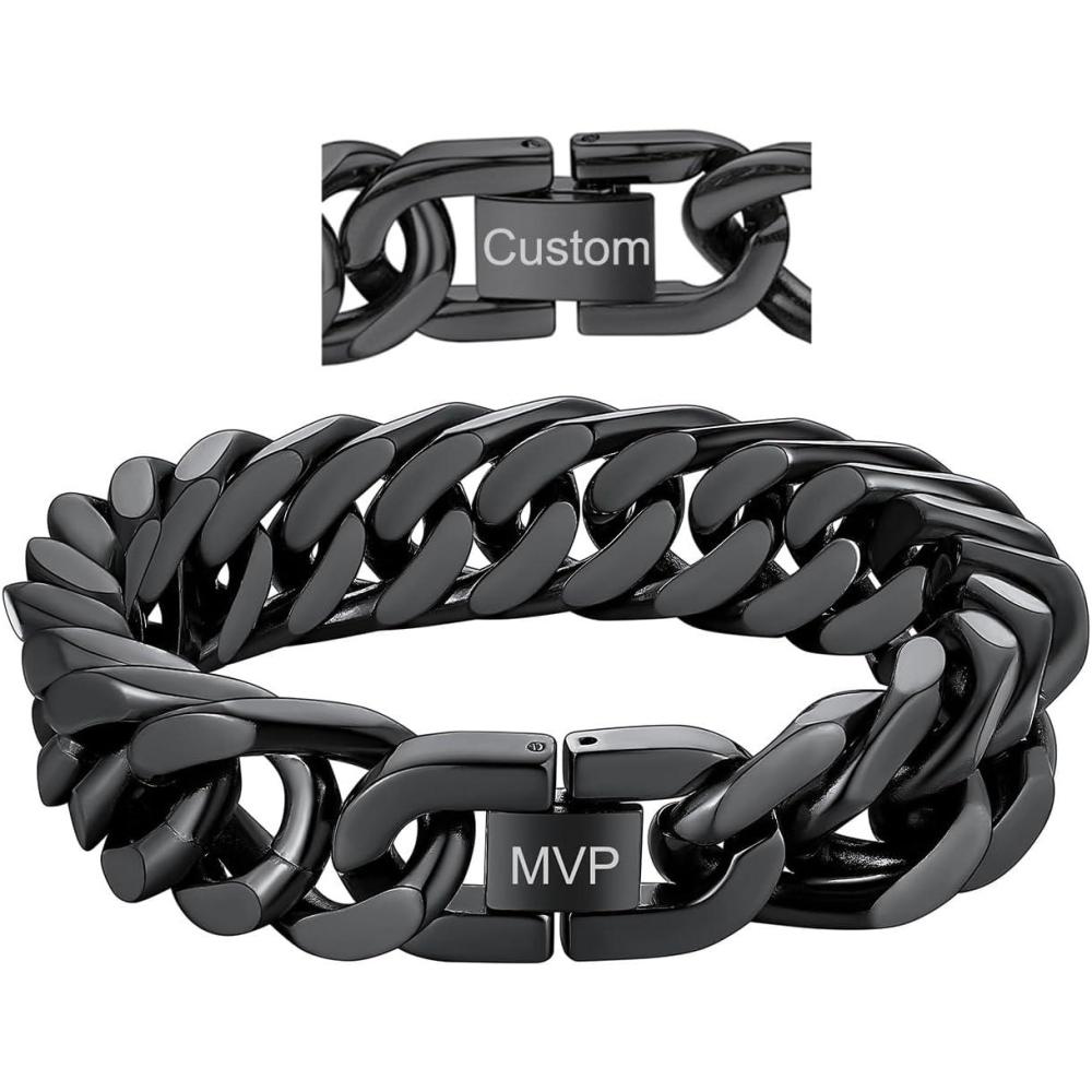 imageChainsHouse Stainless Steel Cuban Link Bracelet 8mm12mm17mm Width 75quot83quot9quot 18K Gold Plated Chain Wrist Bracelets for Men Women Send Gift BoxR Black17mm widthcustom