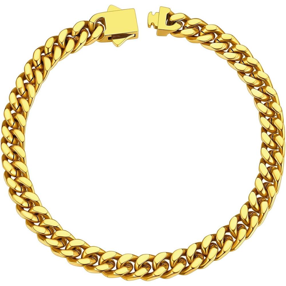imageChainsHouse Stainless Steel Cuban Link Bracelet for Men 5mm7mm9mm12mm Width 75quot83quot9quot Length Black18K Gold Plated Chain Wrist Bracelets for Men with Gift Boxc 5mm widthgold