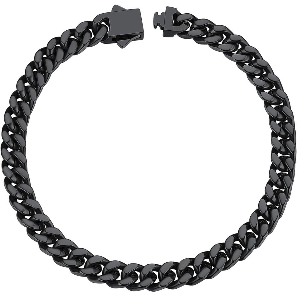 imageChainsHouse Stainless Steel Cuban Link Bracelet for Men 5mm7mm9mm12mm Width 75quot83quot9quot Length Black18K Gold Plated Chain Wrist Bracelets for Men with Gift Boxe 5mm widthblack