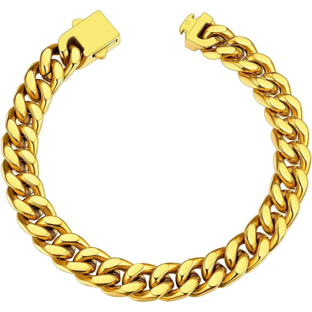 imageChainsHouse Stainless Steel Cuban Link Bracelet for Men 5mm7mm9mm12mm Width 75quot83quot9quot Length Black18K Gold Plated Chain Wrist Bracelets for Men with Gift Boxc 9mm widthgold