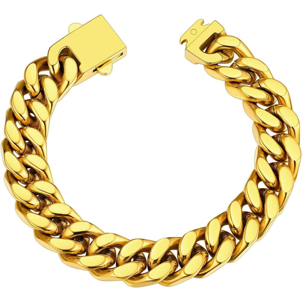 imageChainsHouse Stainless Steel Cuban Link Bracelet for Men 5mm7mm9mm12mm Width 75quot83quot9quot Length Black18K Gold Plated Chain Wrist Bracelets for Men with Gift Boxd 12mm widthgold