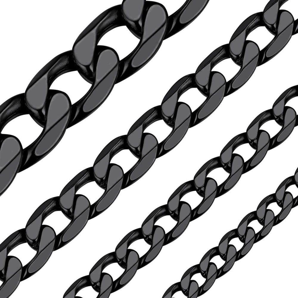imageChainsHouse Stainless Steel Cuban Link Chain Necklace for Men Women Black14K Gold Plated Flat Cuban Chain 4mm6mm9mm13mm Width Hip Hop Jewelry Mens Cuban Chain 14quot30quot Lengthwith Gift BoxJ 6mm widthblack