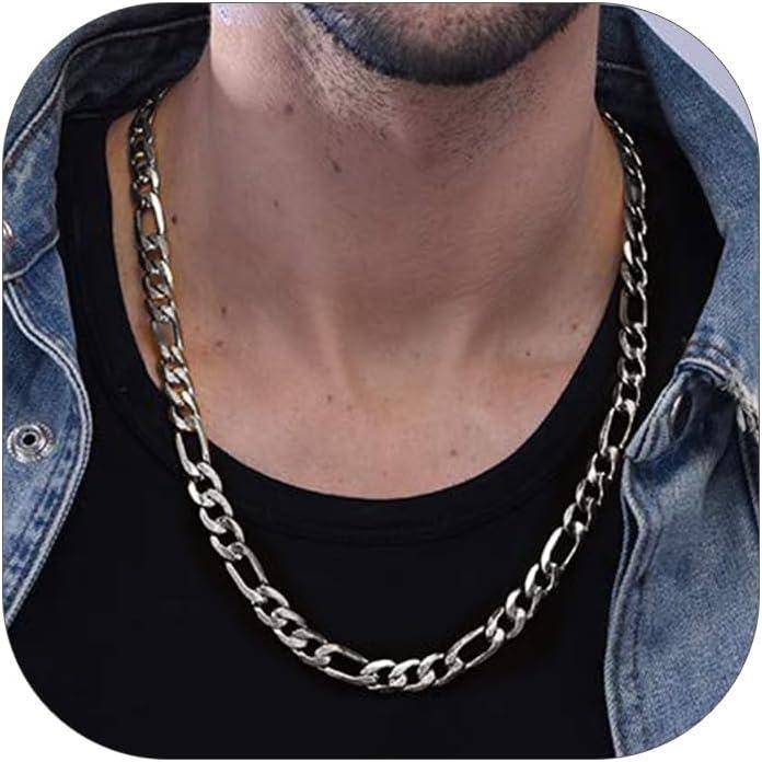 imageChainsHouse Stainless Steel Figaro Chains for Men 4mm6mm9mm13mm Width 1430inch Length Black14K Gold Mens Necklace Chains Send Gift Boxa Figaro ASteel9mm
