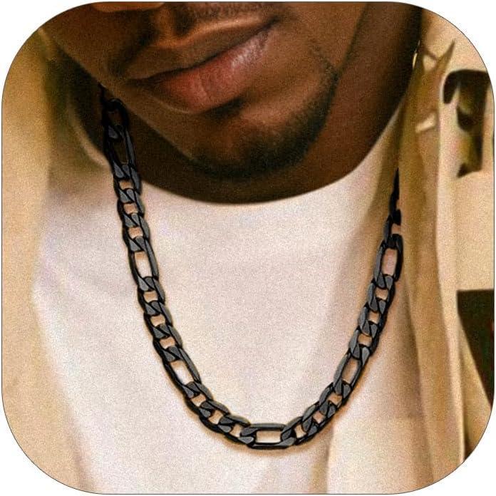 imageChainsHouse Stainless Steel Figaro Chains for Men 4mm6mm9mm13mm Width 1430inch Length Black14K Gold Mens Necklace Chains Send Gift Boxl Figaro ABlack9mm
