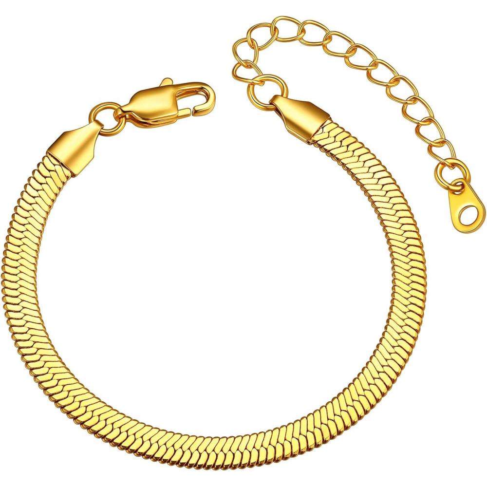 imageChainsHouse Stainless Steel Herringbone Flat Chain Bracelets for Women18K GoldRose GoldBlack Metal PaperclipSnakeCubanFigaro Sterling Silver Link Charm Bracelet 165cm Adjustable With Gift Boxf herringbonegold6mm