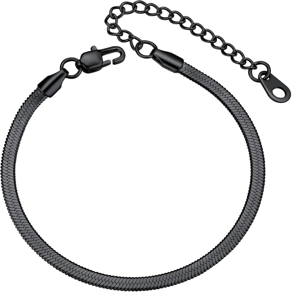 imageChainsHouse Stainless Steel Herringbone Flat Chain Bracelets for Women18K GoldRose GoldBlack Metal PaperclipSnakeCubanFigaro Sterling Silver Link Charm Bracelet 165cm Adjustable With Gift Boxg herringboneblack3mm