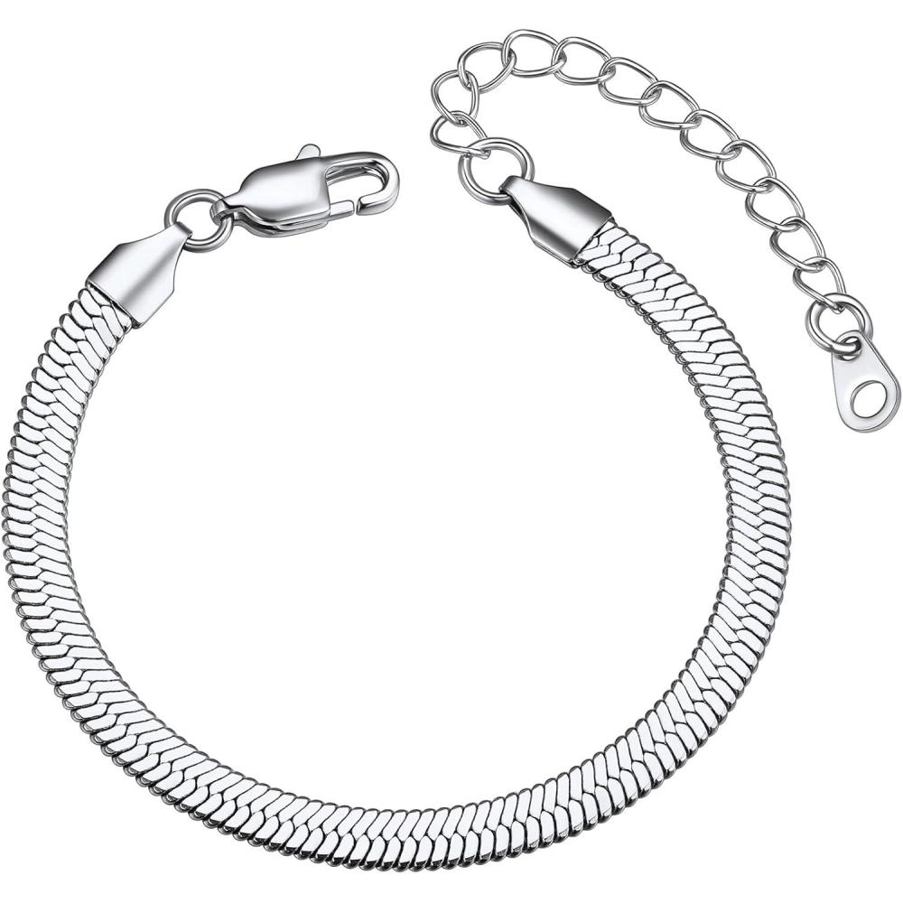 imageChainsHouse Stainless Steel Herringbone Flat Chain Bracelets for Women18K GoldRose GoldBlack Metal PaperclipSnakeCubanFigaro Sterling Silver Link Charm Bracelet 165cm Adjustable With Gift Boxe herringbonestainless6mm