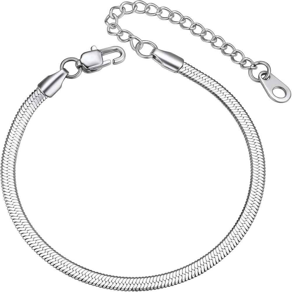 imageChainsHouse Stainless Steel Herringbone Flat Chain Bracelets for Women18K GoldRose GoldBlack Metal PaperclipSnakeCubanFigaro Sterling Silver Link Charm Bracelet 165cm Adjustable With Gift Boxe herringbonestainless3mm