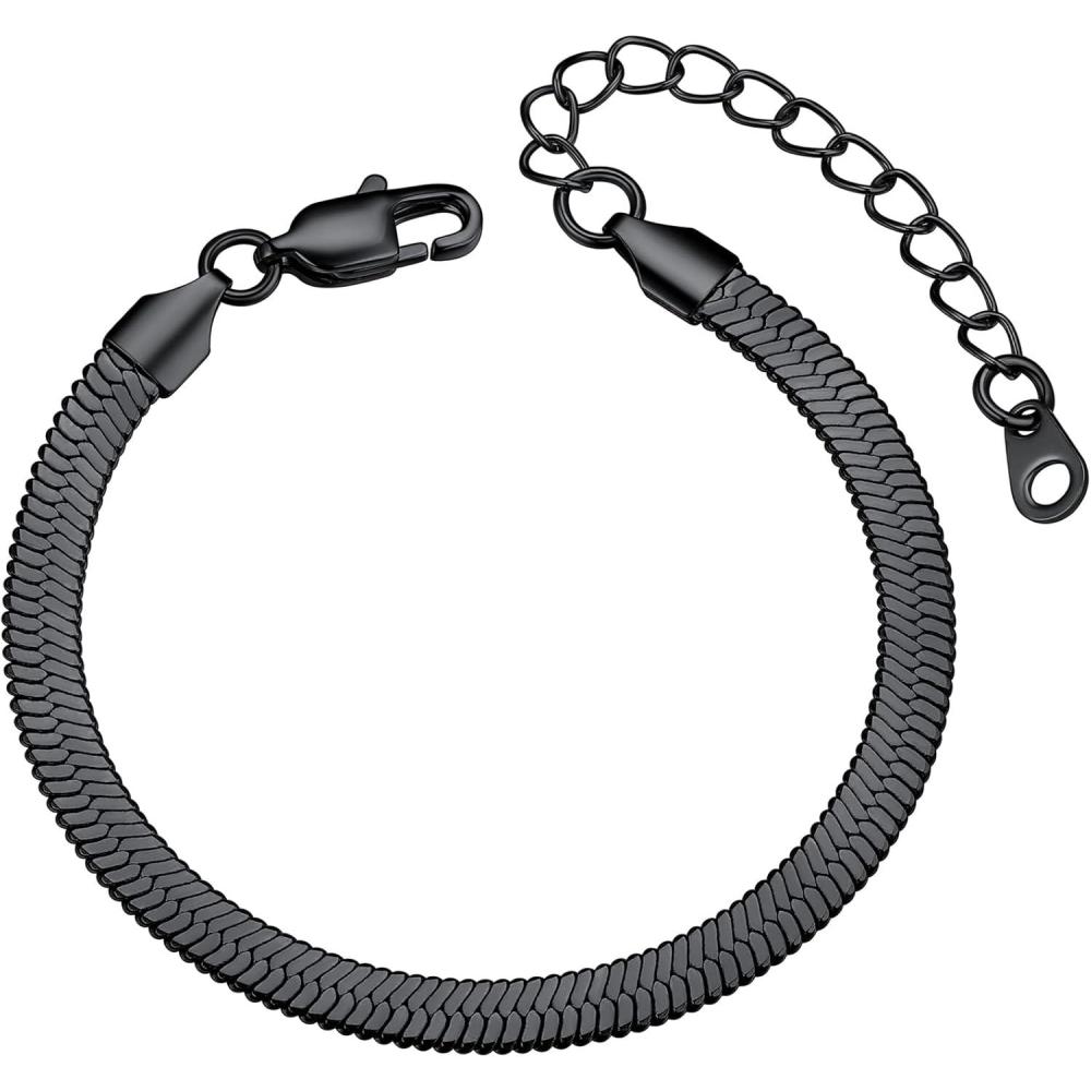 imageChainsHouse Stainless Steel Herringbone Flat Chain Bracelets for Women18K GoldRose GoldBlack Metal PaperclipSnakeCubanFigaro Sterling Silver Link Charm Bracelet 165cm Adjustable With Gift Boxg herringboneblack6mm