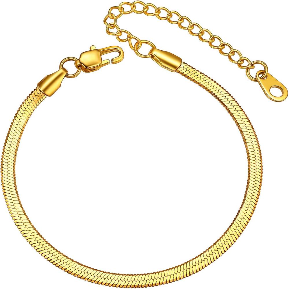 imageChainsHouse Stainless Steel Herringbone Flat Chain Bracelets for Women18K GoldRose GoldBlack Metal PaperclipSnakeCubanFigaro Sterling Silver Link Charm Bracelet 165cm Adjustable With Gift Boxf herringbonegold3mm