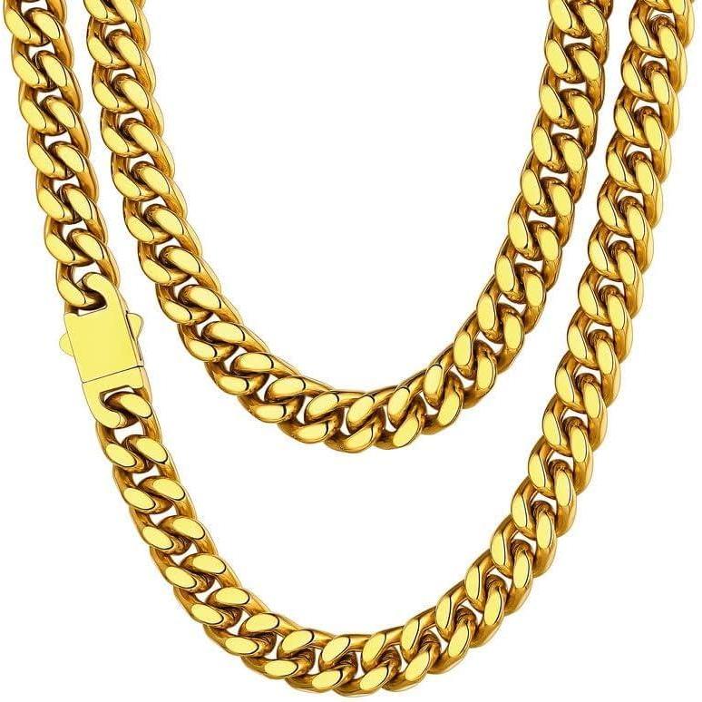 imageChainsHouse Stainless Steel Mens Cuban Link Chain Black 18K Gold Plated Miami Cuban Chain Necklace 5mm7mm9mm12mm14mm Width No Tarnishampamp Durable Hip Hop Mens Jewelry 18quot30quot Send Gift Boxe 9mm widthgold