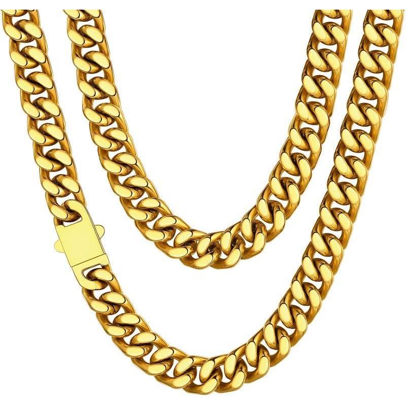 imageChainsHouse Stainless Steel Mens Cuban Link Chain Black 18K Gold Plated Miami Cuban Chain Necklace 5mm7mm9mm12mm14mm Width No Tarnishampamp Durable Hip Hop Mens Jewelry 18quot30quot Send Gift Boxf 12mm widthgold