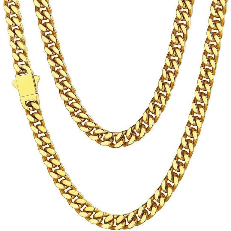 imageChainsHouse Stainless Steel Mens Cuban Link Chain Black 18K Gold Plated Miami Cuban Chain Necklace 5mm7mm9mm12mm14mm Width No Tarnishampamp Durable Hip Hop Mens Jewelry 18quot30quot Send Gift Boxe 5mm widthgold