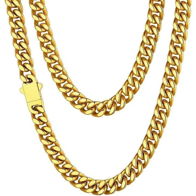 imageChainsHouse Stainless Steel Mens Cuban Link Chain Black 18K Gold Plated Miami Cuban Chain Necklace 5mm7mm9mm12mm14mm Width No Tarnishampamp Durable Hip Hop Mens Jewelry 18quot30quot Send Gift Boxe 7mm widthgold