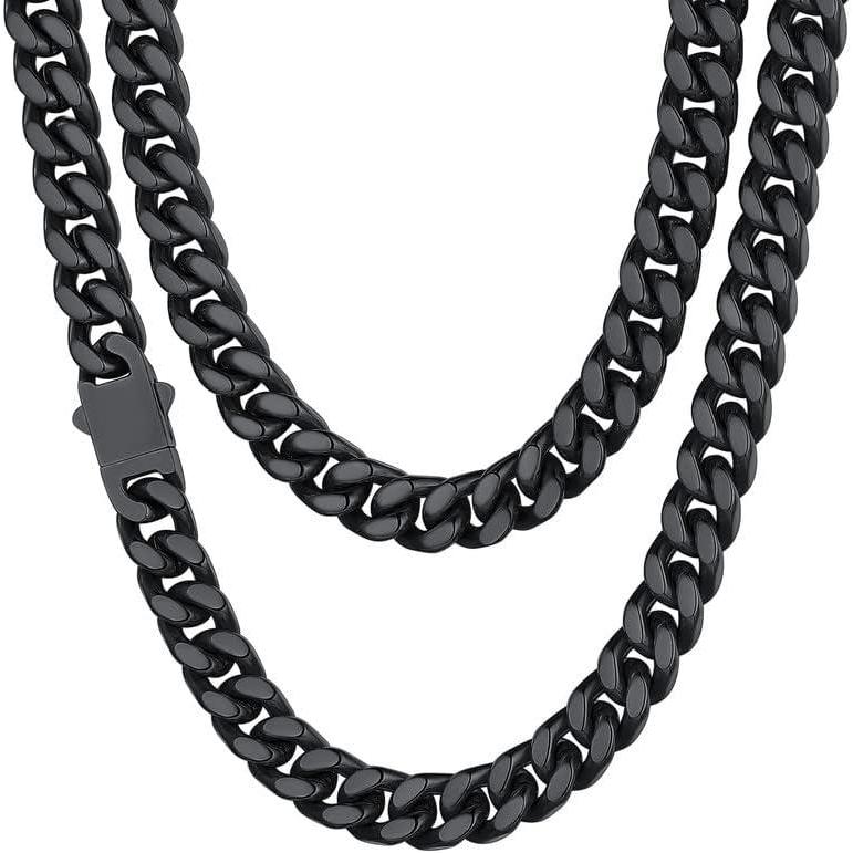 imageChainsHouse Stainless Steel Mens Cuban Link Chain Black 18K Gold Plated Miami Cuban Chain Necklace 5mm7mm9mm12mm14mm Width No Tarnishampamp Durable Hip Hop Mens Jewelry 18quot30quot Send Gift Boxc 9mm widthblack