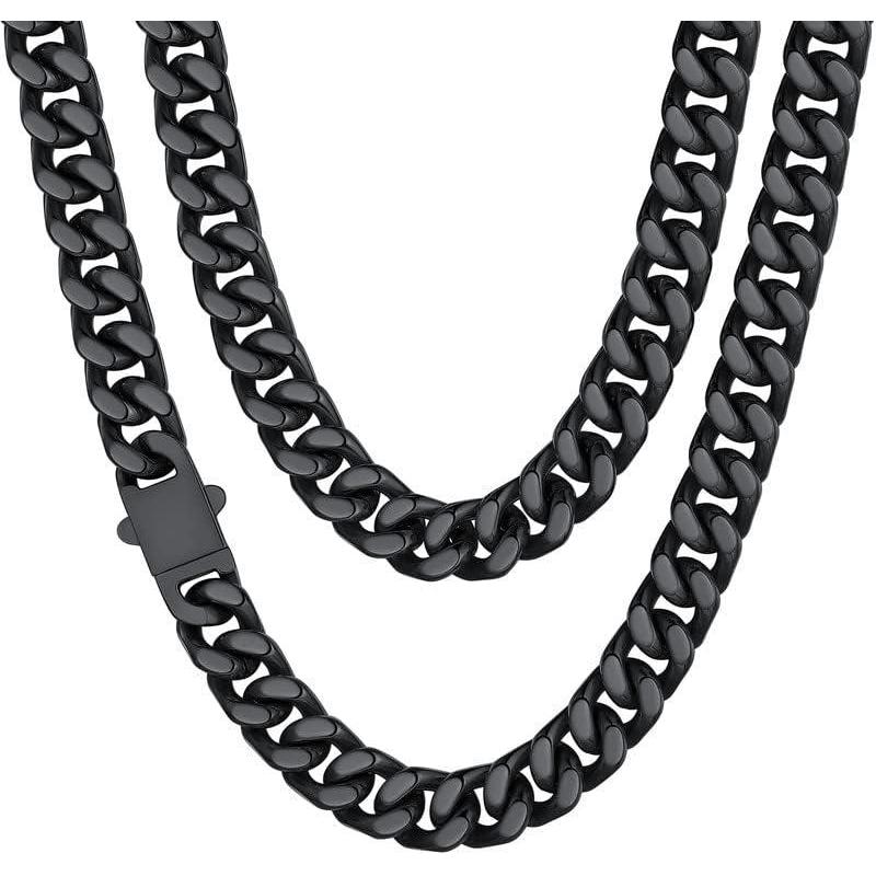imageChainsHouse Stainless Steel Mens Cuban Link Chain Black 18K Gold Plated Miami Cuban Chain Necklace 5mm7mm9mm12mm14mm Width No Tarnishampamp Durable Hip Hop Mens Jewelry 18quot30quot Send Gift Boxd 12mm widthblack