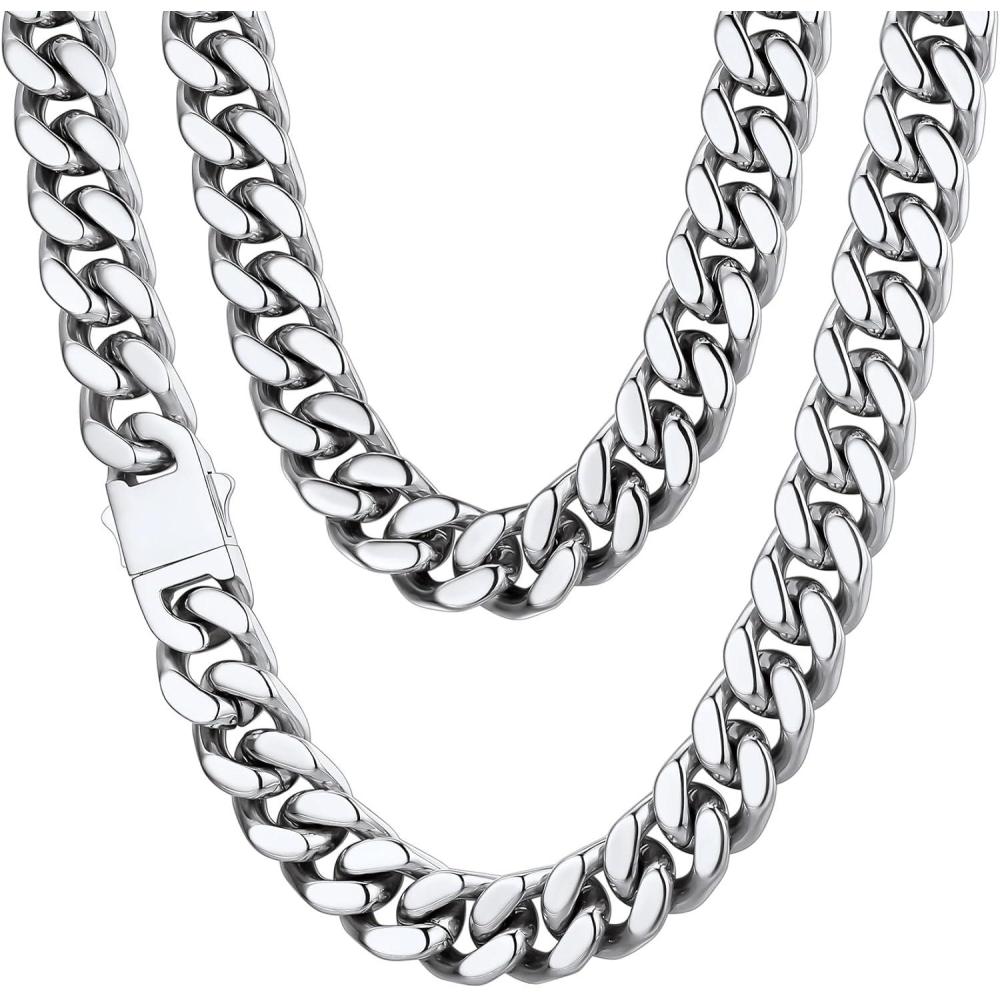 imageChainsHouse Stainless Steel Mens Cuban Link Chain Black 18K Gold Plated Miami Cuban Chain Necklace 5mm7mm9mm12mm14mm Width No Tarnishampamp Durable Hip Hop Mens Jewelry 18quot30quot Send Gift Boxb 14mm widthsteel