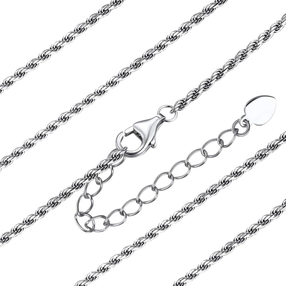 imageChainsHouse Sterling Silver Necklace CubanFigaroTwisted RopeRoloBox Chain No Tarnish Mens Women Jewelry 14quot30quot Send Gift BoxCSilver13mmTwisted Rope
