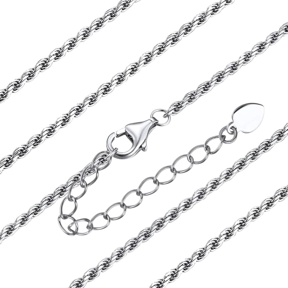 imageChainsHouse Sterling Silver Necklace CubanFigaroTwisted RopeRoloBox Chain No Tarnish Mens Women Jewelry 14quot30quot Send Gift BoxCSilver16mmTwisted Rope
