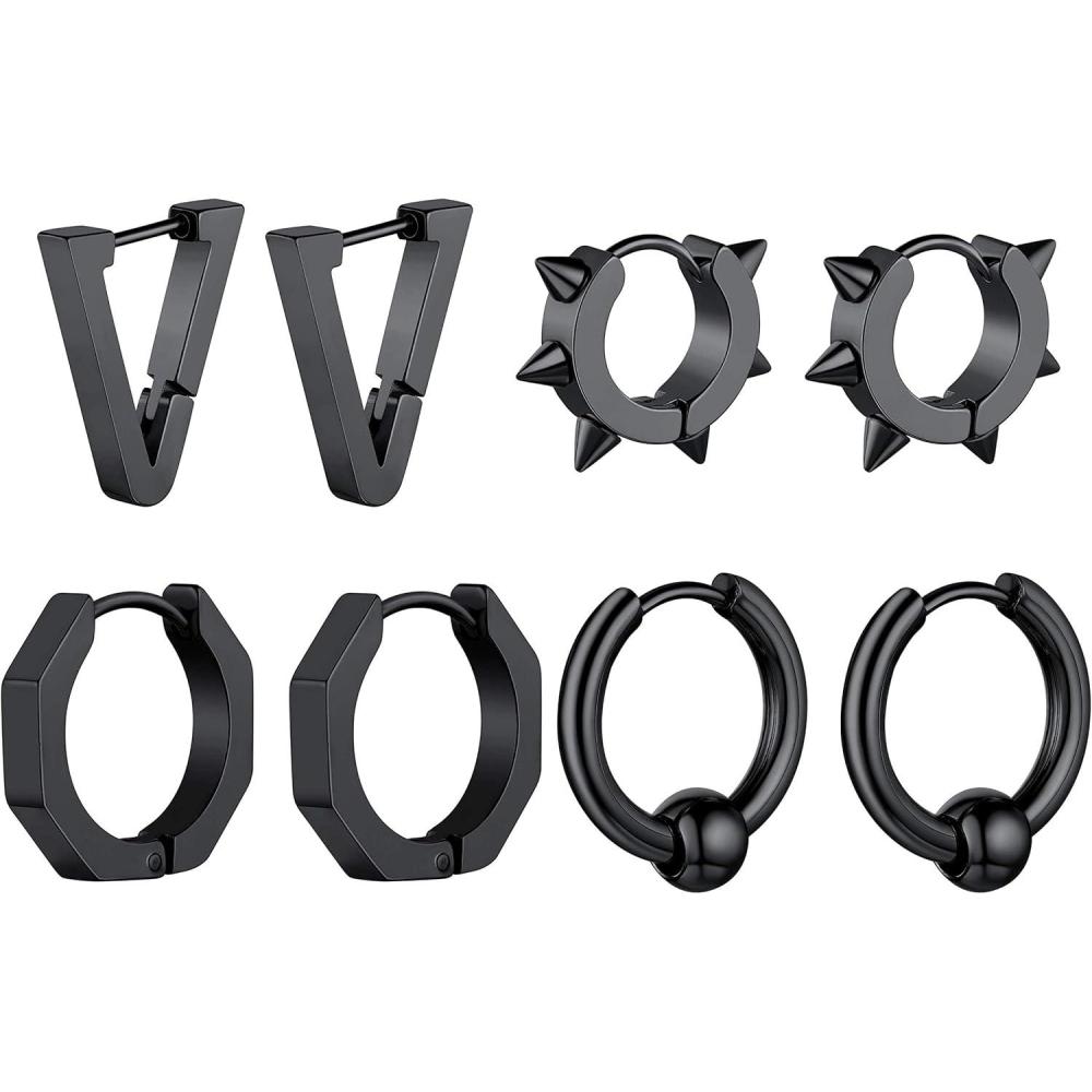 imageChainsHouse Stud Earrings for Men Women316L Stainless Steel14K GoldBlack Plated Metal Punk Hypoallergenic Surgical Huggie Hoop Earrings Mens Jewelry Piercing Hoop EarringsF BlackDifferent Disign4 Pairs