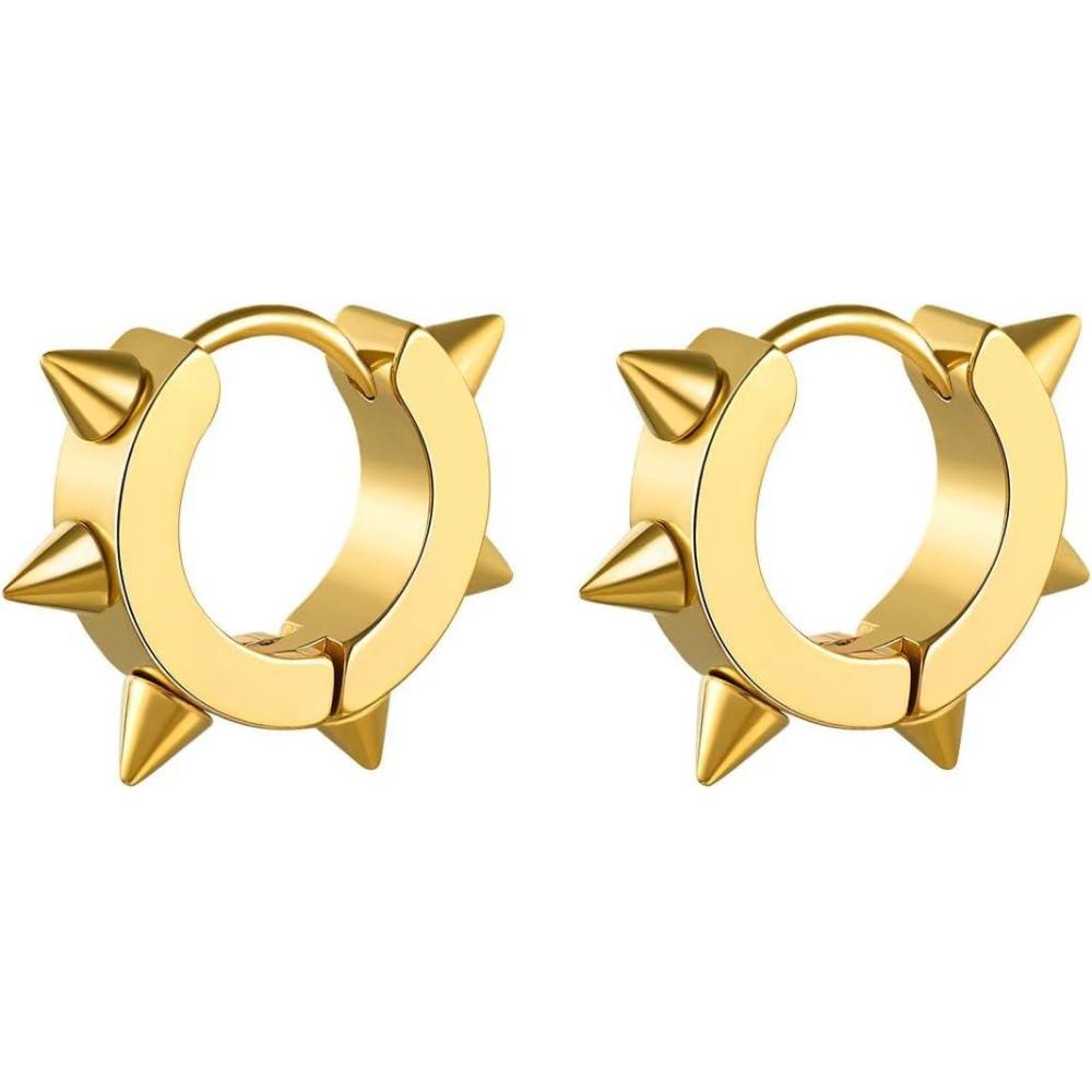 imageChainsHouse Stud Earrings for Men Women316L Stainless Steel14K GoldBlack Plated Metal Punk Hypoallergenic Surgical Huggie Hoop Earrings Mens Jewelry Piercing Hoop EarringsD GoldSpike1 Pair
