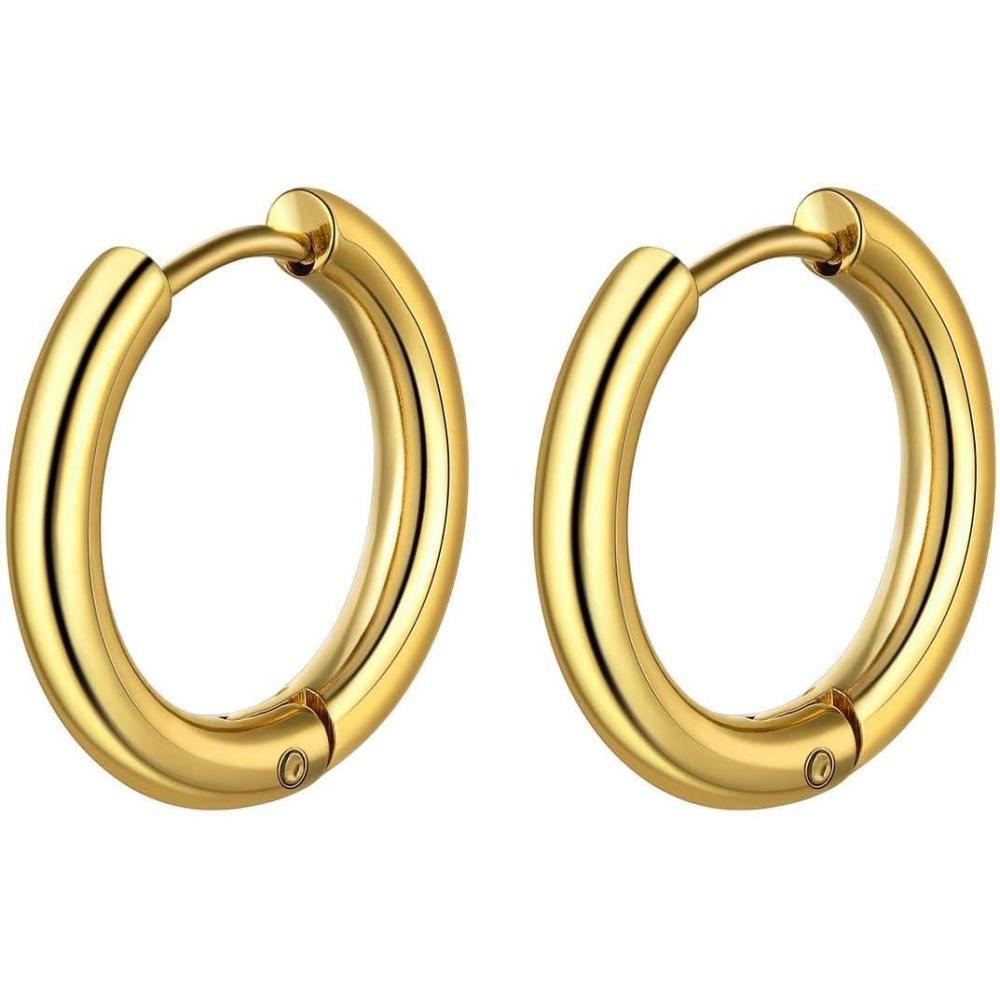 imageChainsHouse Stud Earrings for Men Women316L Stainless Steel14K GoldBlack Plated Metal Punk Hypoallergenic Surgical Huggie Hoop Earrings Mens Jewelry Piercing Hoop EarringsH GoldHuggie Hoop1 Pair