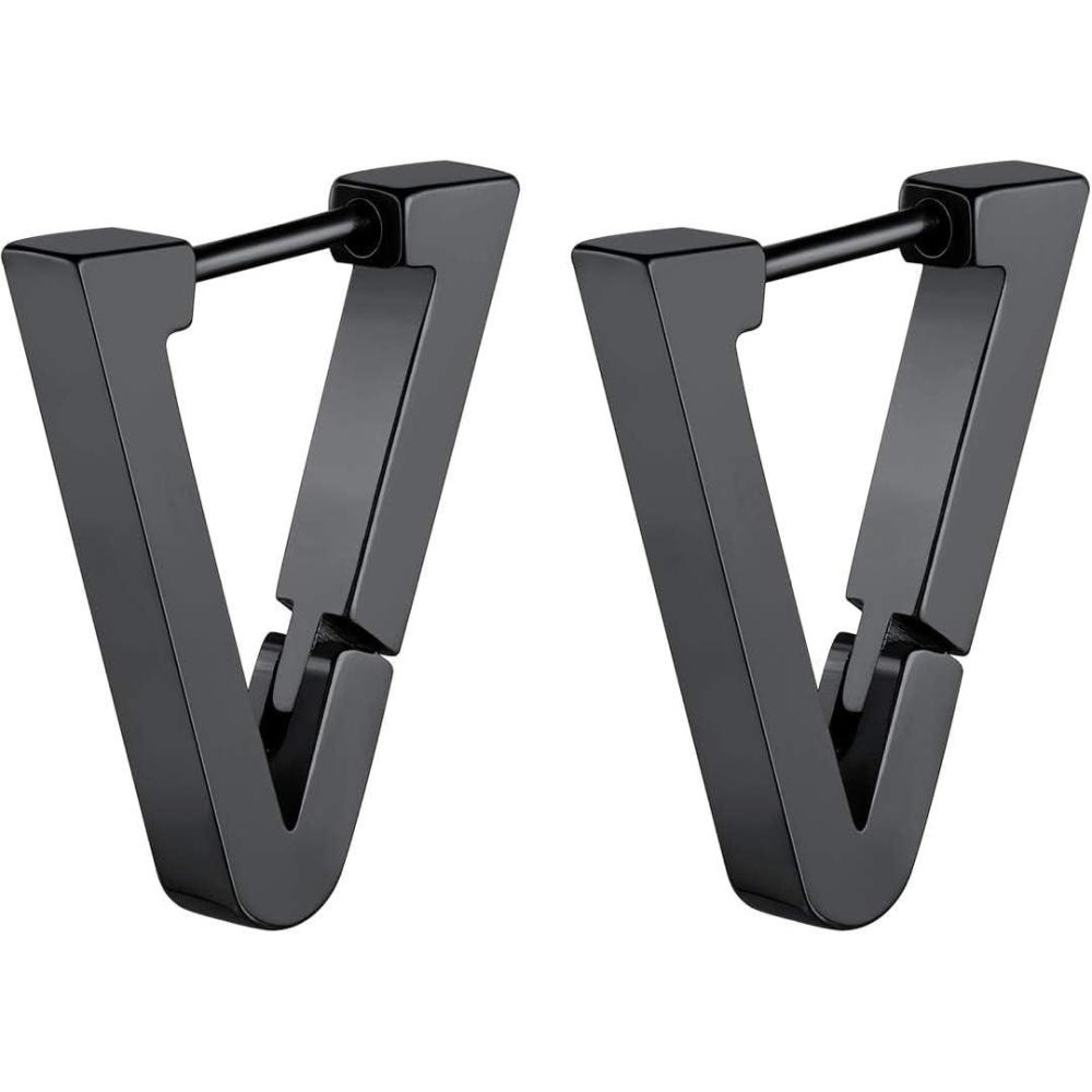 imageChainsHouse Stud Earrings for Men Women316L Stainless Steel14K GoldBlack Plated Metal Punk Hypoallergenic Surgical Huggie Hoop Earrings Mens Jewelry Piercing Hoop EarringsA BlackTriangle1 Pair