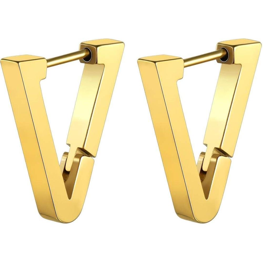 imageChainsHouse Stud Earrings for Men Women316L Stainless Steel14K GoldBlack Plated Metal Punk Hypoallergenic Surgical Huggie Hoop Earrings Mens Jewelry Piercing Hoop EarringsA GoldTriangle1 Pair