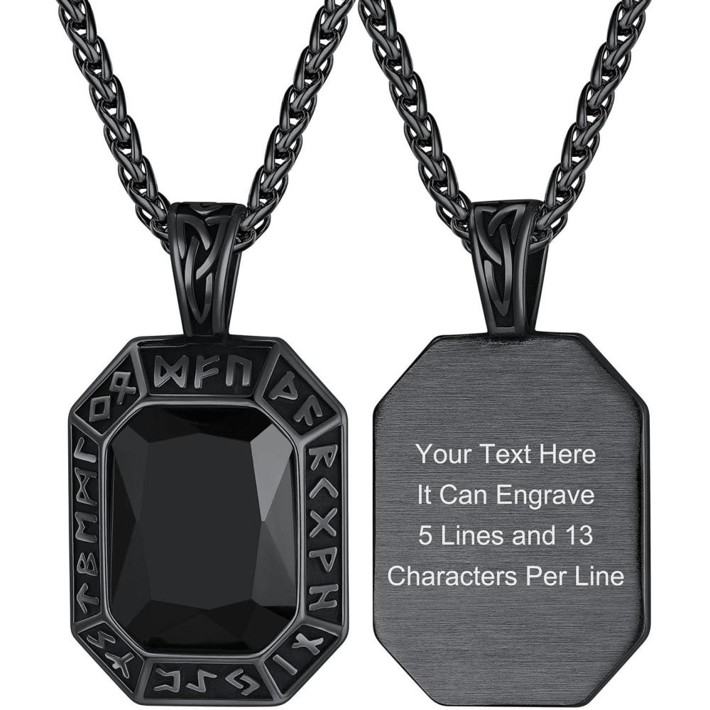 imageChainsHouse Viking Rune Pendant Necklace for Men Women Punk Biker Black Metal316L Stainless Steel Onyx Norse Vintage Amulet Necklaces with BlackRedGreenBlue Gemstone Send Gift BoxN BlackBlack StoneCustom