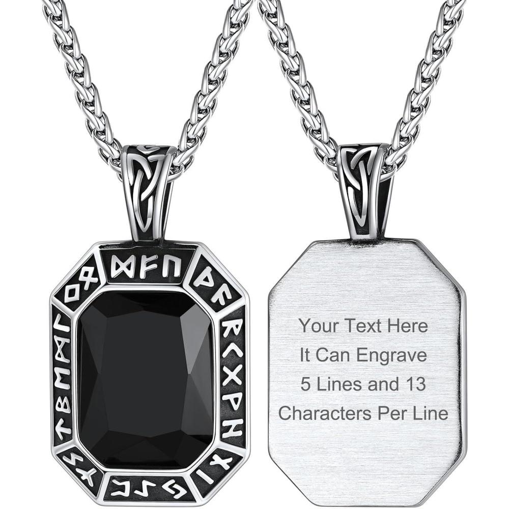 imageChainsHouse Viking Rune Pendant Necklace for Men Women Punk Biker Black Metal316L Stainless Steel Onyx Norse Vintage Amulet Necklaces with BlackRedGreenBlue Gemstone Send Gift BoxL SteelBlack StoneCustom