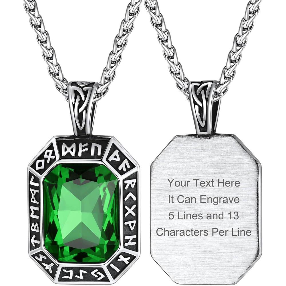 imageChainsHouse Viking Rune Pendant Necklace for Men Women Punk Biker Black Metal316L Stainless Steel Onyx Norse Vintage Amulet Necklaces with BlackRedGreenBlue Gemstone Send Gift BoxI SteelGreen StoneCustom