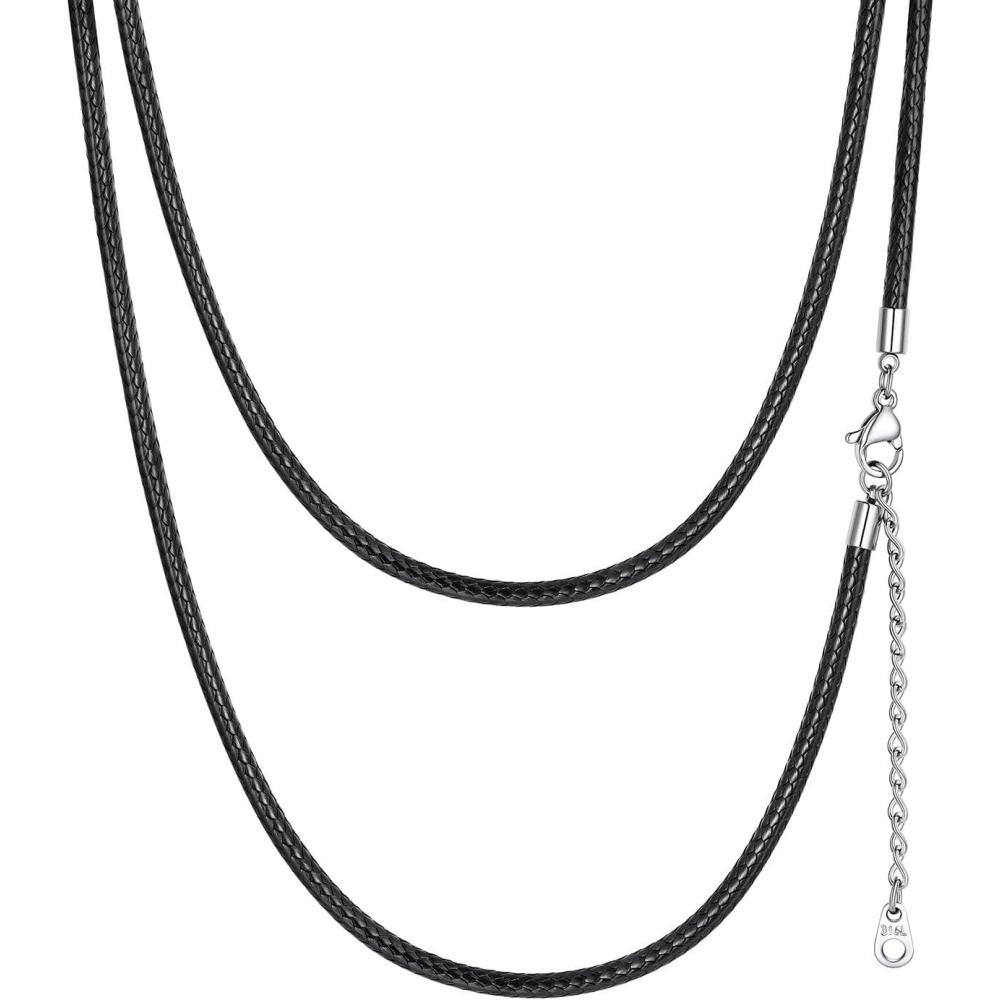 imageChainsHouse Waterproof Braided Black Leather Necklace Cord with Clasp Men Women DIY Rope Chain for Pendant Customize Available 1523mm Width 1618202224262830quot Length with Gift Boxd Black 3MM WideStainless Steel Clasp