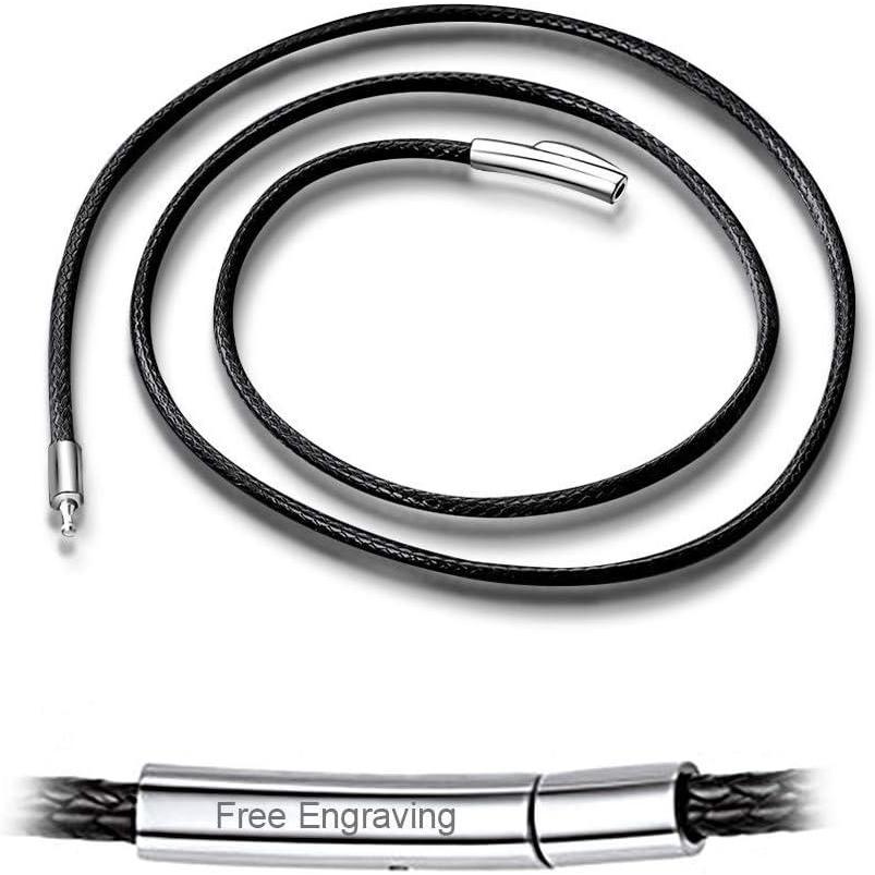 imageChainsHouse Waterproof Braided Black Leather Necklace Cord with Clasp Men Women DIY Rope Chain for Pendant Customize Available 1523mm Width 1618202224262830quot Length with Gift Boxf 2MM WideBlackCustom