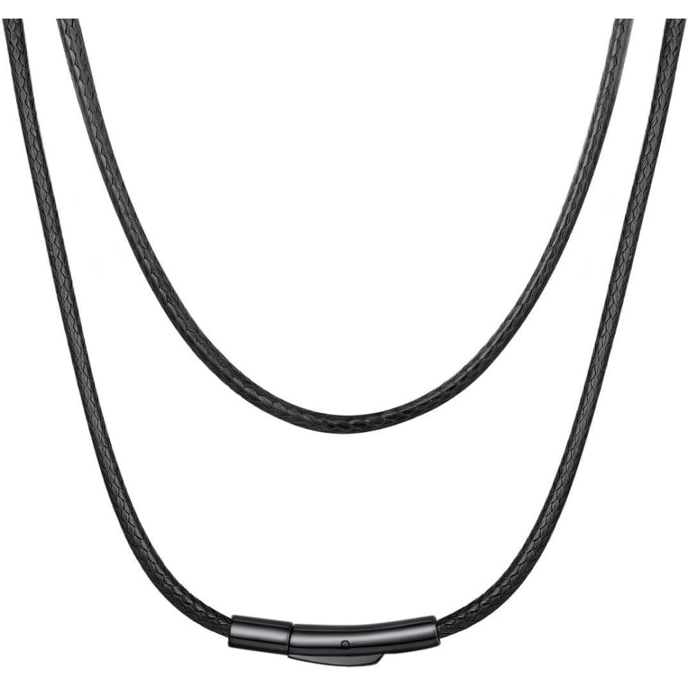 imageChainsHouse Waterproof Braided Black Leather Necklace Cord with Clasp Men Women DIY Rope Chain for Pendant Customize Available 1523mm Width 1618202224262830quot Length with Gift Boxb Black 2MM WideBlack Clasp