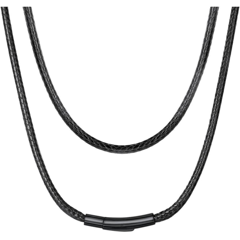 imageChainsHouse Waterproof Braided Black Leather Necklace Cord with Clasp Men Women DIY Rope Chain for Pendant Customize Available 1523mm Width 1618202224262830quot Length with Gift Boxb Black 3MM WideBlack Clasp