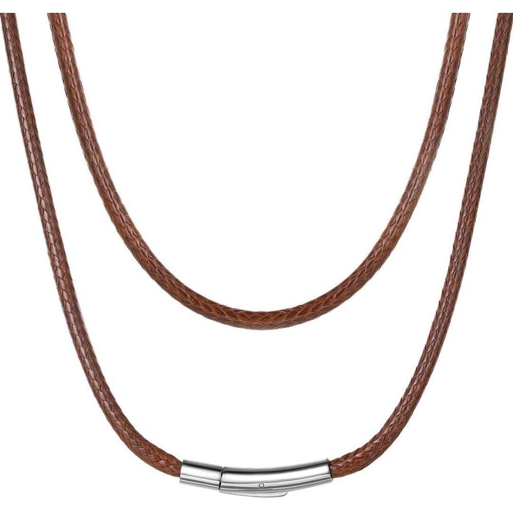 imageChainsHouse Waterproof Braided Black Leather Necklace Cord with Clasp Men Women DIY Rope Chain for Pendant Customize Available 1523mm Width 1618202224262830quot Length with Gift Boxb 3MM WideBrown