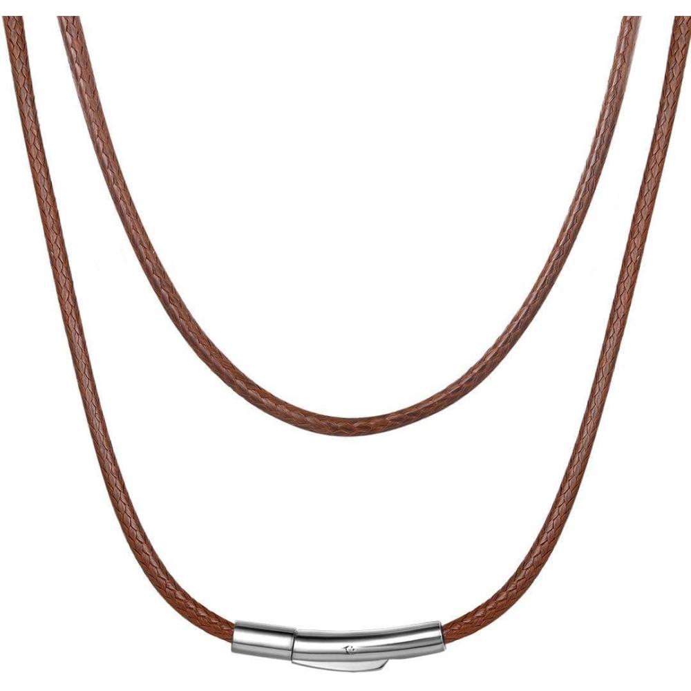 imageChainsHouse Waterproof Braided Black Leather Necklace Cord with Clasp Men Women DIY Rope Chain for Pendant Customize Available 1523mm Width 1618202224262830quot Length with Gift Boxb 2MM WideBrown