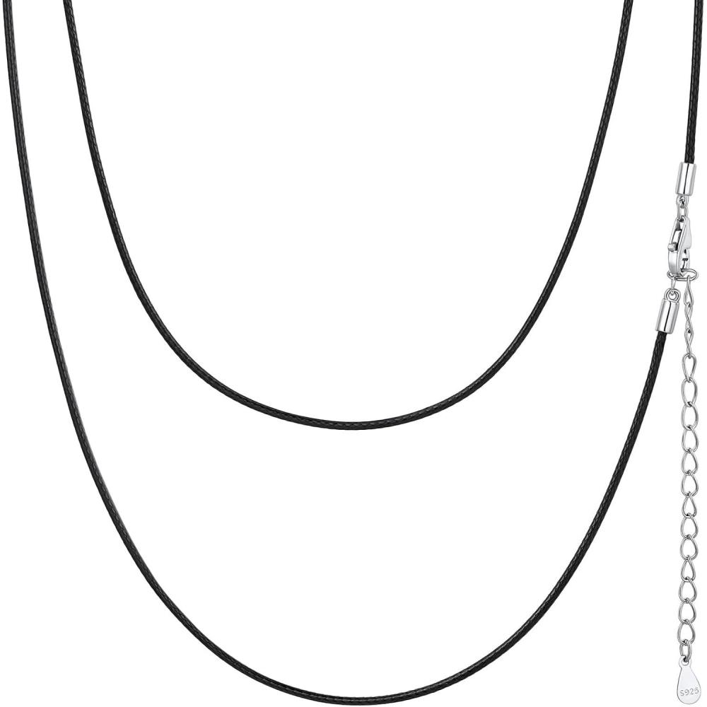 imageChainsHouse Waterproof Braided Black Leather Necklace Cord with Clasp Men Women DIY Rope Chain for Pendant Customize Available 1523mm Width 1618202224262830quot Length with Gift Boxc Black 1MM WideSterling Silver Clasp