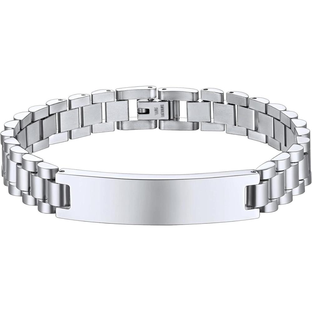 imageChainsHouse Wristband ID Bracelets for Men Stainless Steel18K GoldBlack Metal Plated Personalized Engrave Chunky Bracelet Bangle with Removal Tool 15MM155MM Width 827866 Inch Lengtha 10mm widthSteel