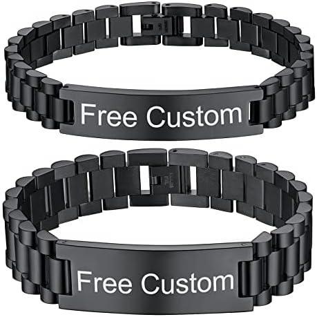 imageChainsHouse Wristband ID Bracelets for Men Stainless Steel18K GoldBlack Metal Plated Personalized Engrave Chunky Bracelet Bangle with Removal Tool 15MM155MM Width 827866 Inch Lengtht A SetBlackCutom