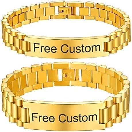 imageChainsHouse Wristband ID Bracelets for Men Stainless Steel18K GoldBlack Metal Plated Personalized Engrave Chunky Bracelet Bangle with Removal Tool 15MM155MM Width 827866 Inch Lengthu A SetGoldCutom