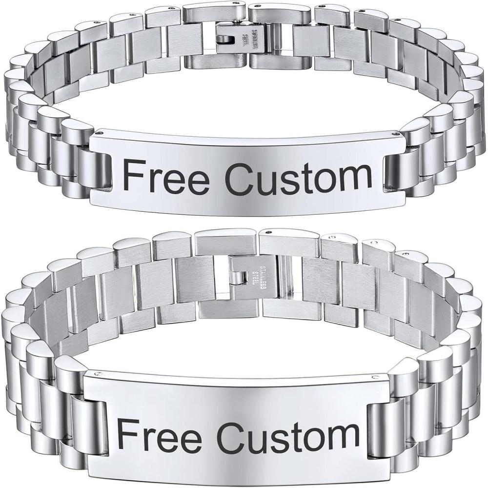 imageChainsHouse Wristband ID Bracelets for Men Stainless Steel18K GoldBlack Metal Plated Personalized Engrave Chunky Bracelet Bangle with Removal Tool 15MM155MM Width 827866 Inch Lengths A SetSteelCutom