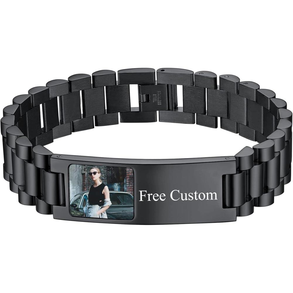 imageChainsHouse Wristband ID Bracelets for Men Stainless Steel18K GoldBlack Metal Plated Personalized Engrave Chunky Bracelet Bangle with Removal Tool 15MM155MM Width 827866 Inch Lengthq 15mm widthBlackphoto custom